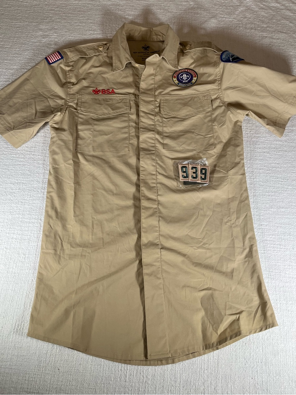 Mens BSA Tan S Uniform Shirt & Patches Set - Greater Los Angeles Area Council